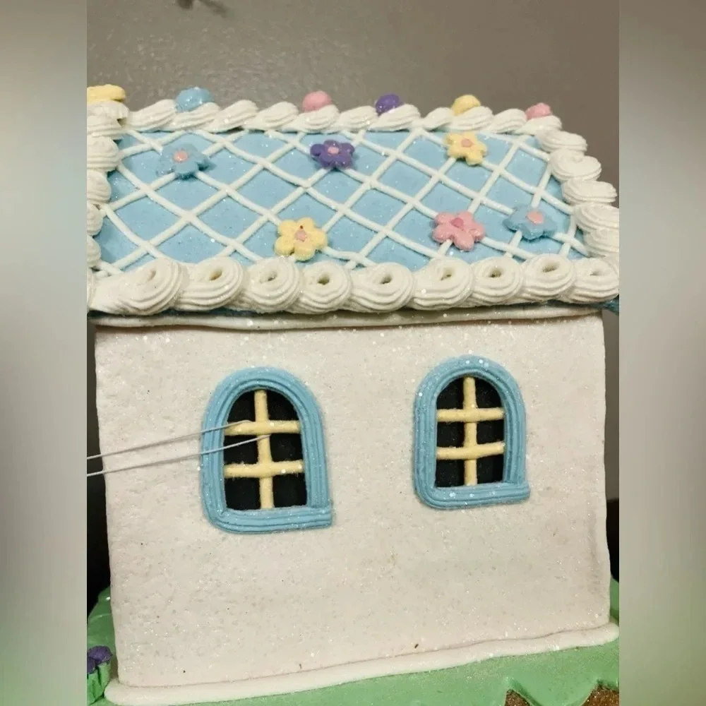 Easter Gingerbread Cookie House LED Light-Up Tabletop Decor Pastel NWT